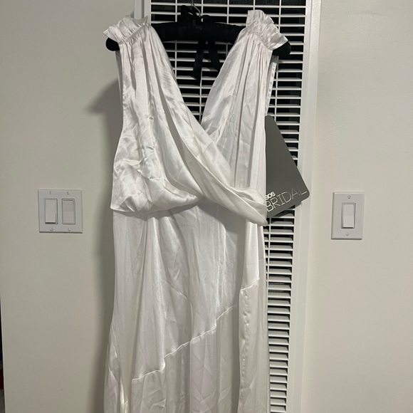 White Satin Ruffle Dress - Picture 3 of 4